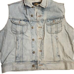 President Stone Mens Light Wash Denim Vest Cotton Button Front Size Medium chore